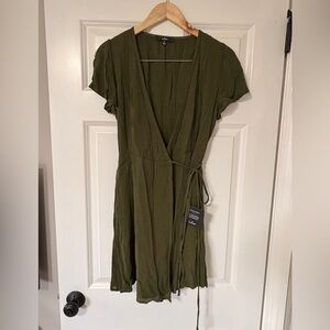 Lulu's Olive Wrap Mini Dress with Tie Waist